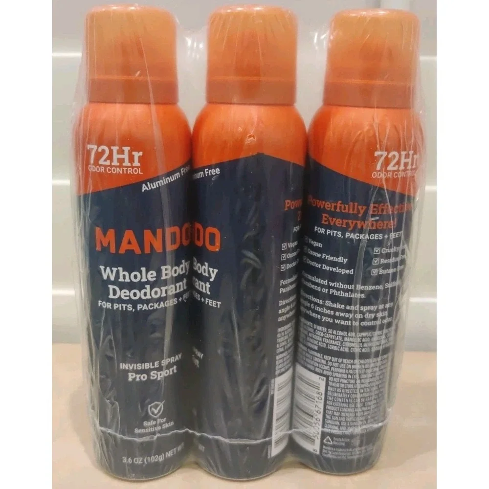 Mando Men's Whole Body Pro Sport Deodorant 72 Hr Invisible Spray 3.6 oz (3-pack)
